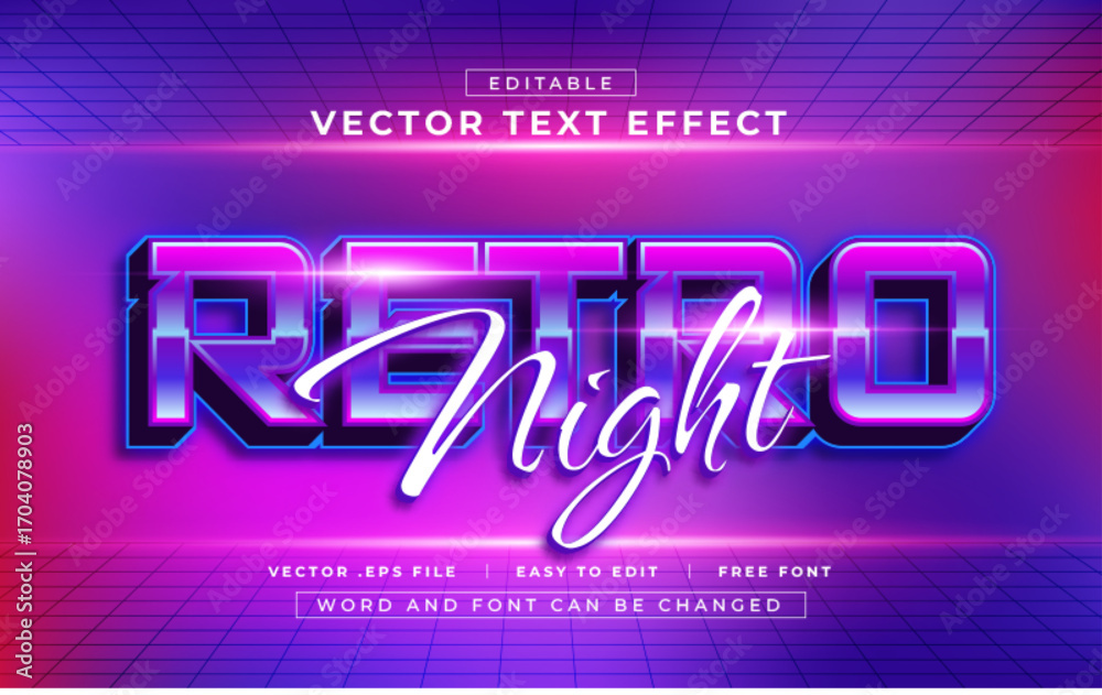 Naklejka premium Retro Night 3D editable text effect style