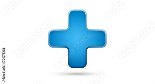 Blue plus sign with shadow, symbolizes addition, positive change, and medical care ideal for healthcare and mathematical concepts