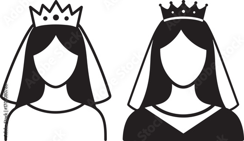 Two royal women in crowns and veils silhouette