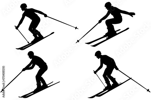 set of Skier downhill silhouette vector  isolated on white background