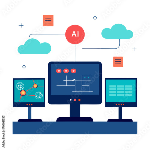 Computers displaying data networks and charts screen