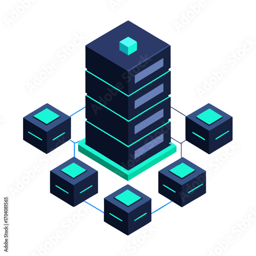 Dark server towers connected nodes server rack data center