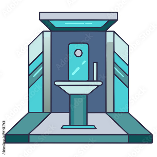 Futuristic bathroom stall with touchless faucet public