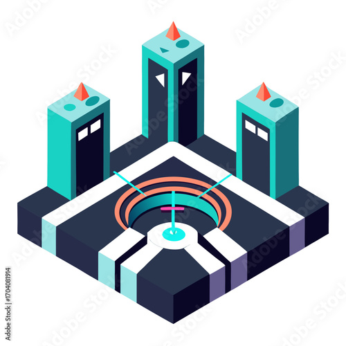 Futuristic drone arena with glowing rings racing track