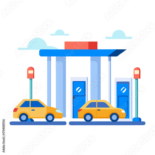 Futuristic electric taxi station electric vehicles