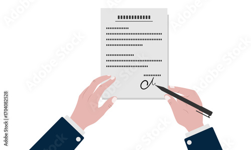 businessman hand sign on contract, vector illustration isolated on white background.