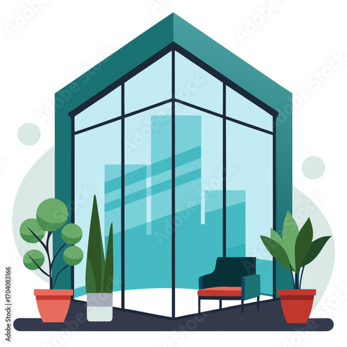 Modern interior with plants and chair lobby skyscraper