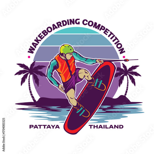 Wakeboarding vector illustration in retro style, perfect for t shirt design