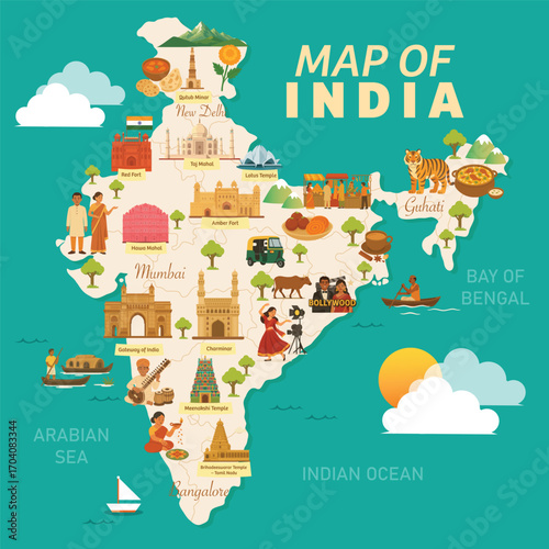 Vector Cartoon Map of India