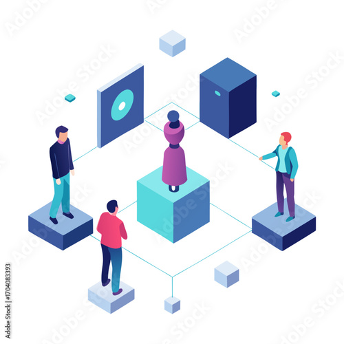 People interacting with holographic display interaction