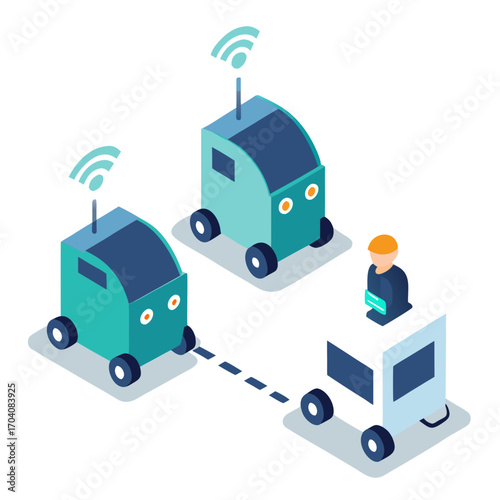 Teal robots connected to person delivery autonomous