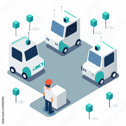 White delivery robots with blue accents autonomous vehicles