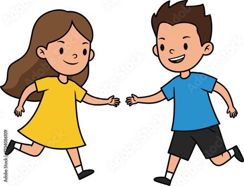 Happy diverse children standing together with smiling faces, a young boy and a girl.