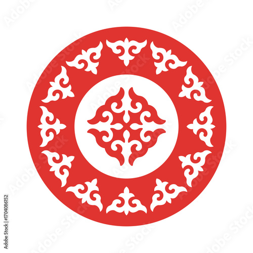Kyrgyz Circular Ornament Carpet Design Illustration