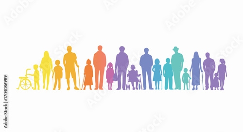 Diverse community silhouettes representing inclusion, unity, and equality, embracing all people