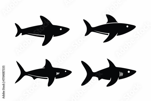 set of Shark underwater silhouette illustration