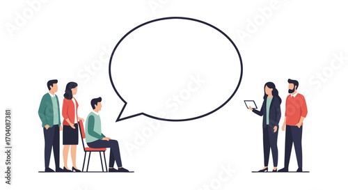 Business team presentation with speech bubble, modern concept for discussion and planning