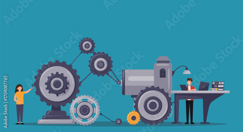 Conceptual illustration of automation in business with human interaction