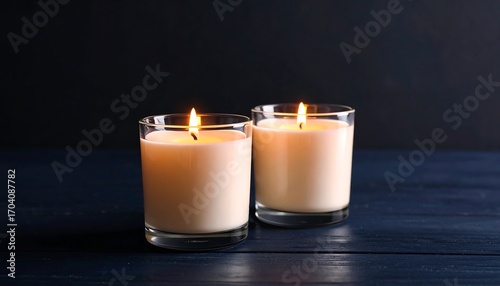 Wallpaper Mural Two candles in glass holders on a dark wooden surface Torontodigital.ca