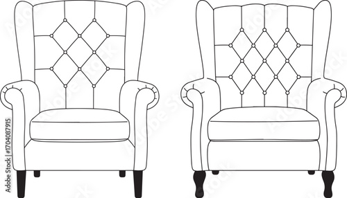Two elegant wingback armchairs silhouette