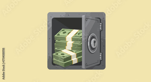 Illustration showcasing substantial cash reserves secured in a heavy safe
