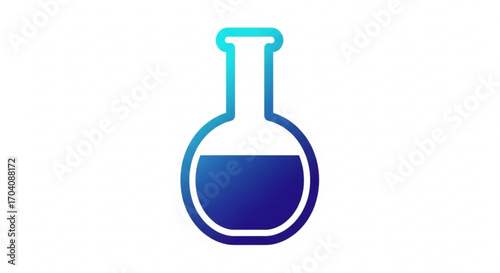 Simple blue gradient flask illustration, representing science, chemistry, and laboratory equipment