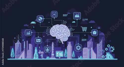 Futuristic city powered by artificial intelligence, driving business success