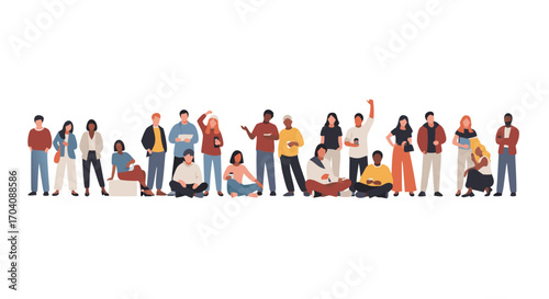 Diverse group of people standing and sitting together, representing community and togetherness