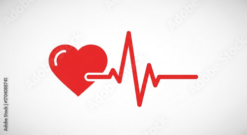 Illustration of a red heart with an electrocardiogram line, , symbolizing love, health, and the rhythm of life