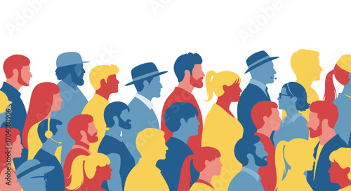 Diverse group of people representing community, teamwork, and modern society in colorful silhouettes