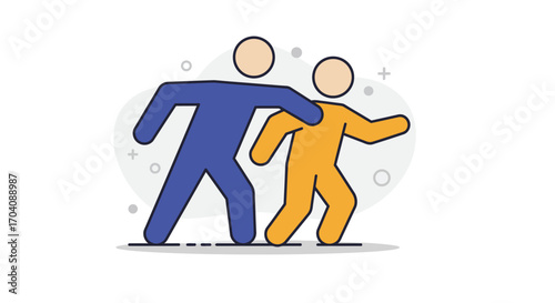 Stylized interpersonal dynamics showing assistance or hindering interaction