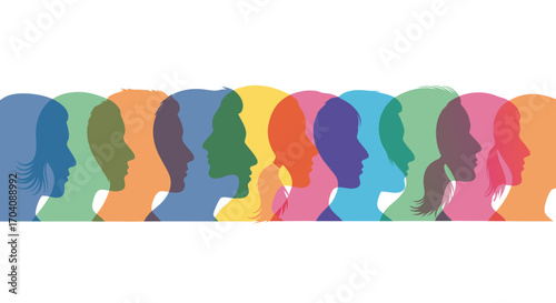 Diverse group of colorful silhouettes representing community and connection in unity