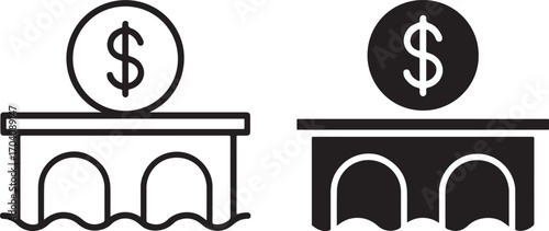 Dollar Coin on Bridge Icon Representing Financial Stability, Wealth, and Economic Growth