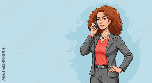 Confident businesswoman conversing on her cellphone in a professional setting