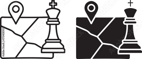 Chess King with Map and Location Pin Icon Representing Strategy, Leadership, and Business Planning