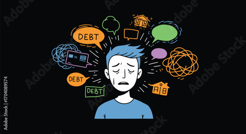 Financial stress and burden concept with person burdened by debt worries