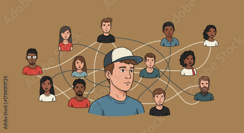 Diverse Connected People Illustration Showcasing Networking and Collaboration