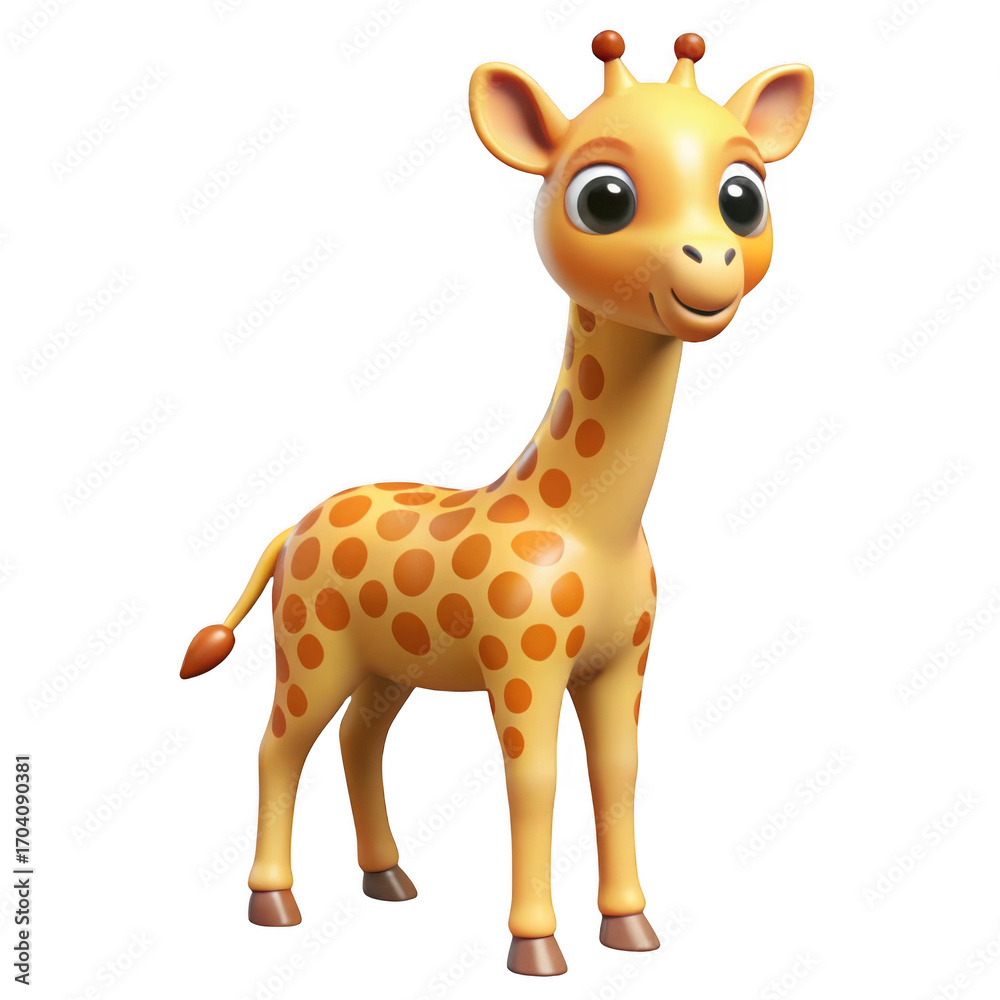 Fototapeta premium 3d cartoon giraffe character with large eyes and friendly expression transparent background