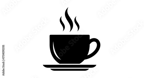 Black silhouette of a steaming cup of coffee on a saucer