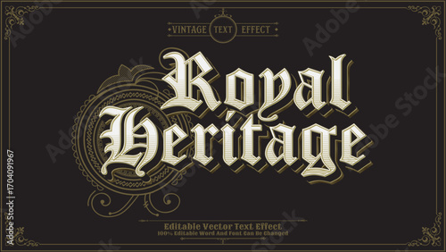 Royal heritage old style retro vintage 3d editable vector text effect. Stylish old-fashioned typography design with vintage elements.