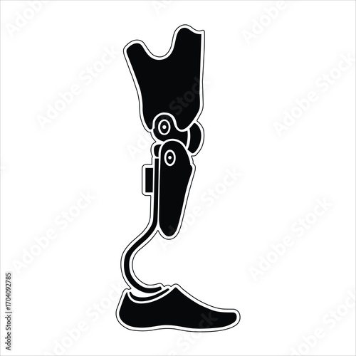 Silhouette of a prosthetic leg isolated on white background, side view, This is a silhouette of a prosthetic leg