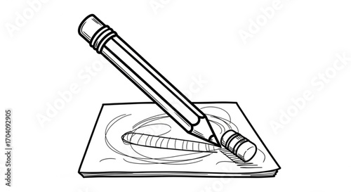 Pencil drawing a circle on a square paper the pencil is casting a shadow on the paper, creating a simple and artistic design