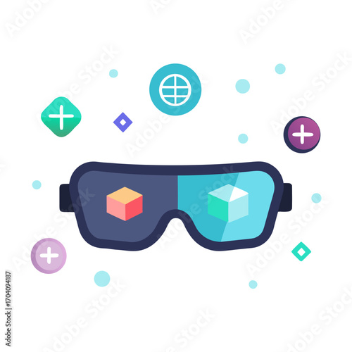 Augmented reality glasses displaying digital cubes