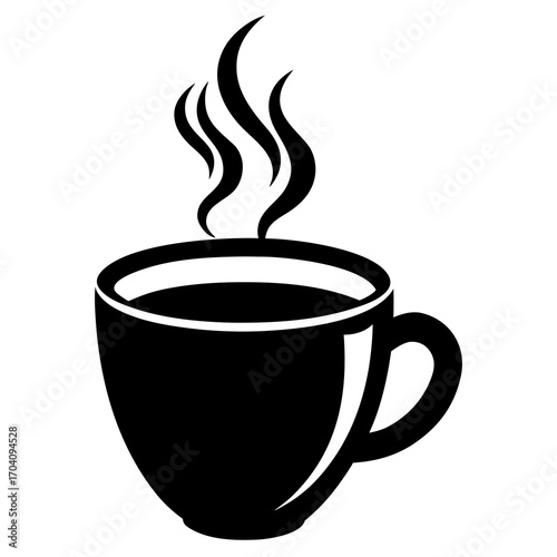 Black coffee cup rising steam hot beverage