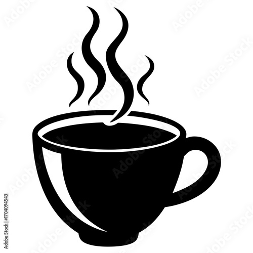 Black coffee cup rising steam silhouette hot beverage
