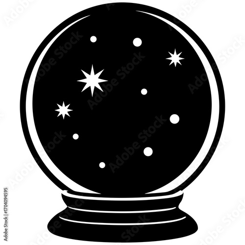 Black crystal ball with white stars and dots fortune telling