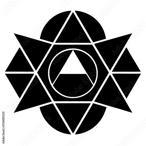 Black geometric starburst with central triangle abstract