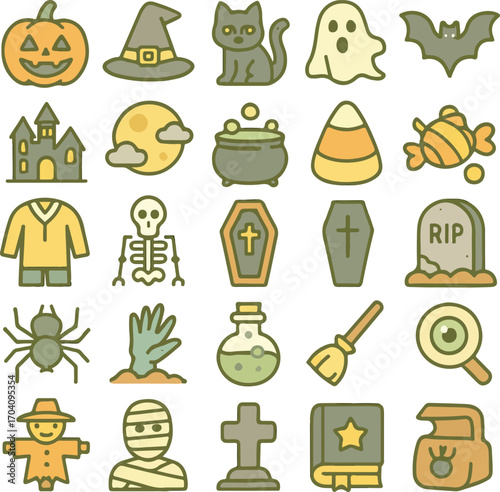 Halloween cartoon icons collection