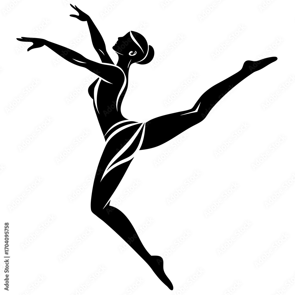 Fototapeta premium Black silhouette of graceful dancer in motion ballet