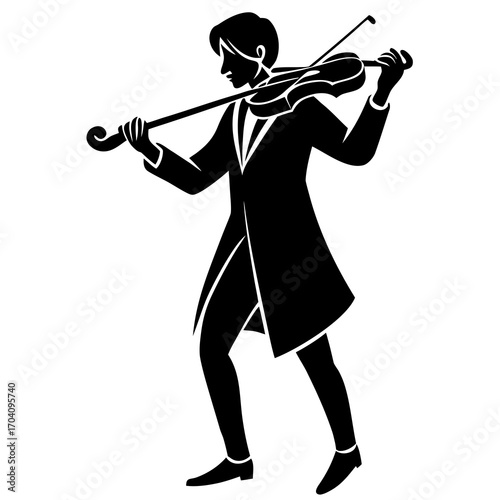 Black silhouette musician playing violin person
